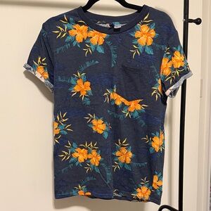 H&M Navy and Orange Floral Tee